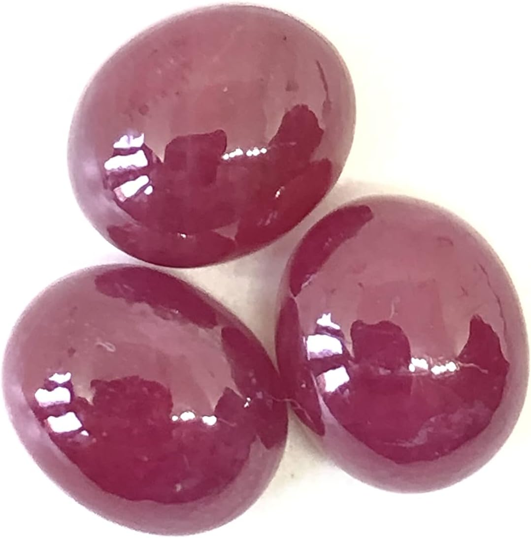20 Ct Deep Red Ruby Oval Shape Cabochon Size 11x9 mm Valuable 3 Pieces Set Loose Gemstone Best For Making Earring, Ring, Pendant Jewelry Set