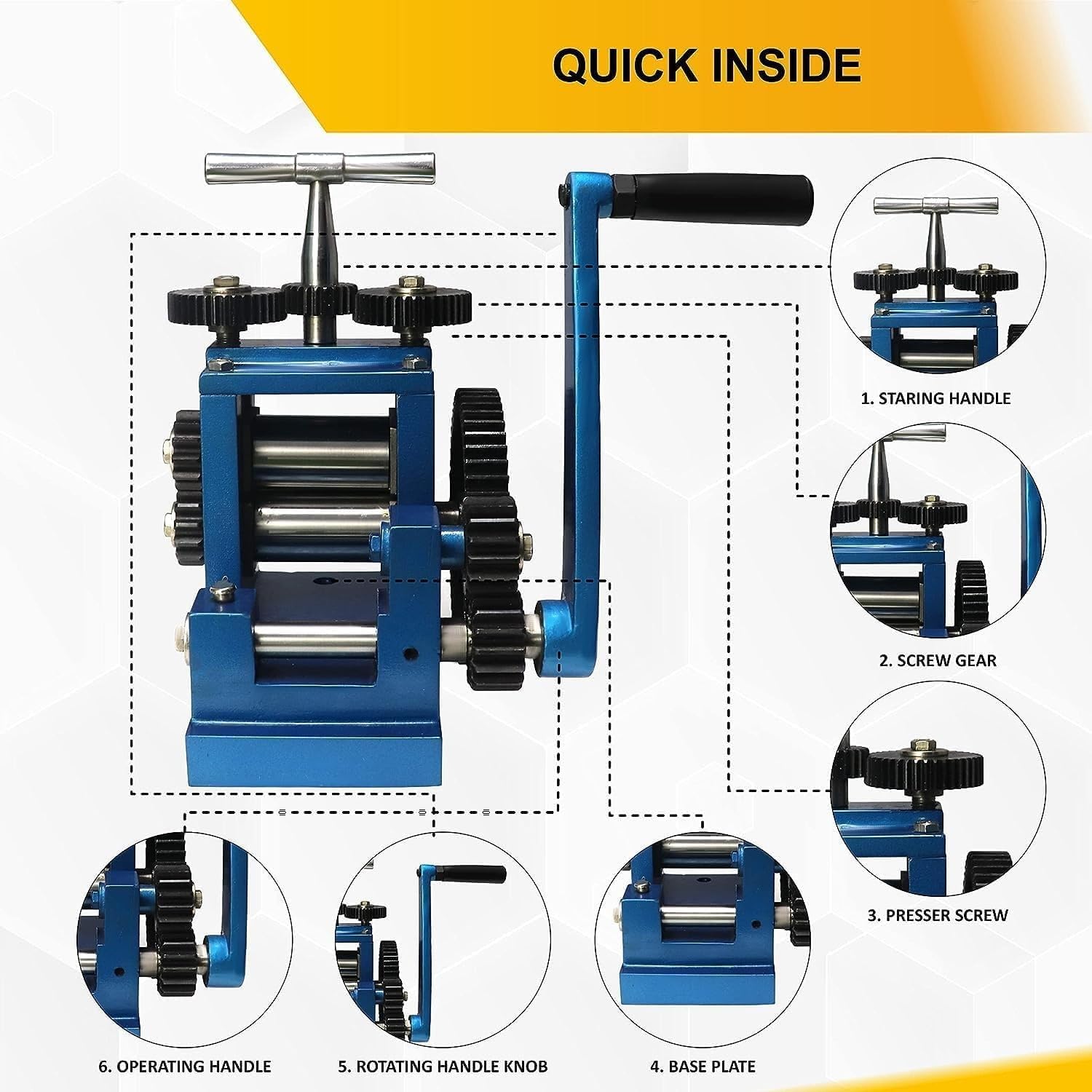 SIMOND STORE Rolling Mill Machine, 3 Inch (76 mm), 5 Rollers Combination Manual Rolling Mill for Jewelry Making, Tabletting Jewelry Tool for Metal Sheet and Wire