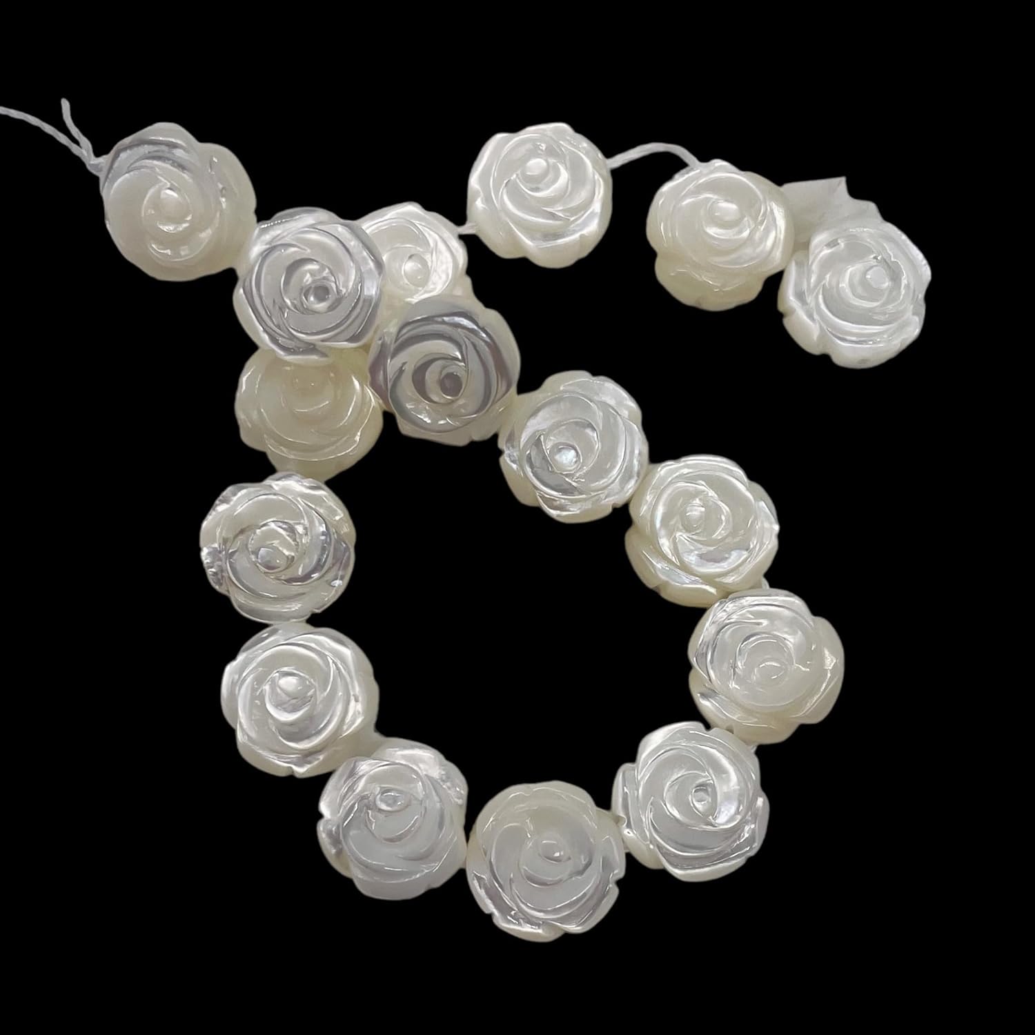 Generic Mother of Pearl Half Strand Carved Rose Beads | 12x6mm | White | 16 Beads |