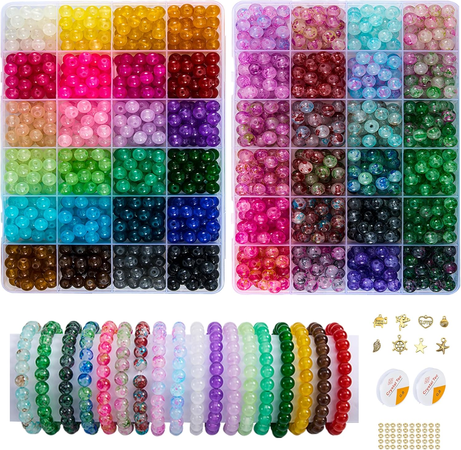 5600pcs 6mm/8mm Glass Beads for Jewelry, Crystal Glass Beads Bracelet Making Kit for Teen Girls DIY Earrings Necklaces Rings Crafts Party Gifts
