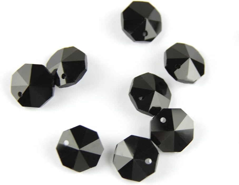 Hanging Crystals Prisms Black 14mm Octagon Beads with 1 Hole/2 Holes Crystal Lighting Lamp Parts Beads Strand Component Hangings Crystals for Decoration(2 Holes,1000pcs)