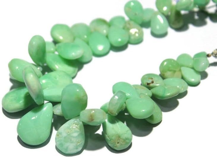 8 inch Strand of Natural Chrysoprase 8-17 mm Pear Smooth briolette Beads for DIY Jewelry Making. |BRIO_02388