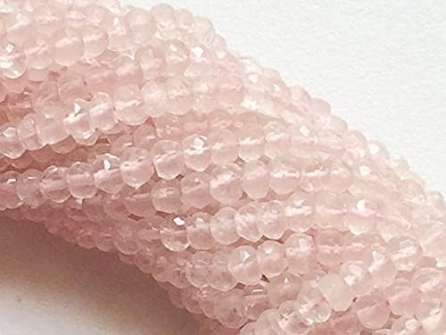 1 Strand Natural Rose Quartz Faceted Rondelles, Rose Quartz Necklace, Pink Rose Quartz, 3-4mm Beads, 14 Inch
