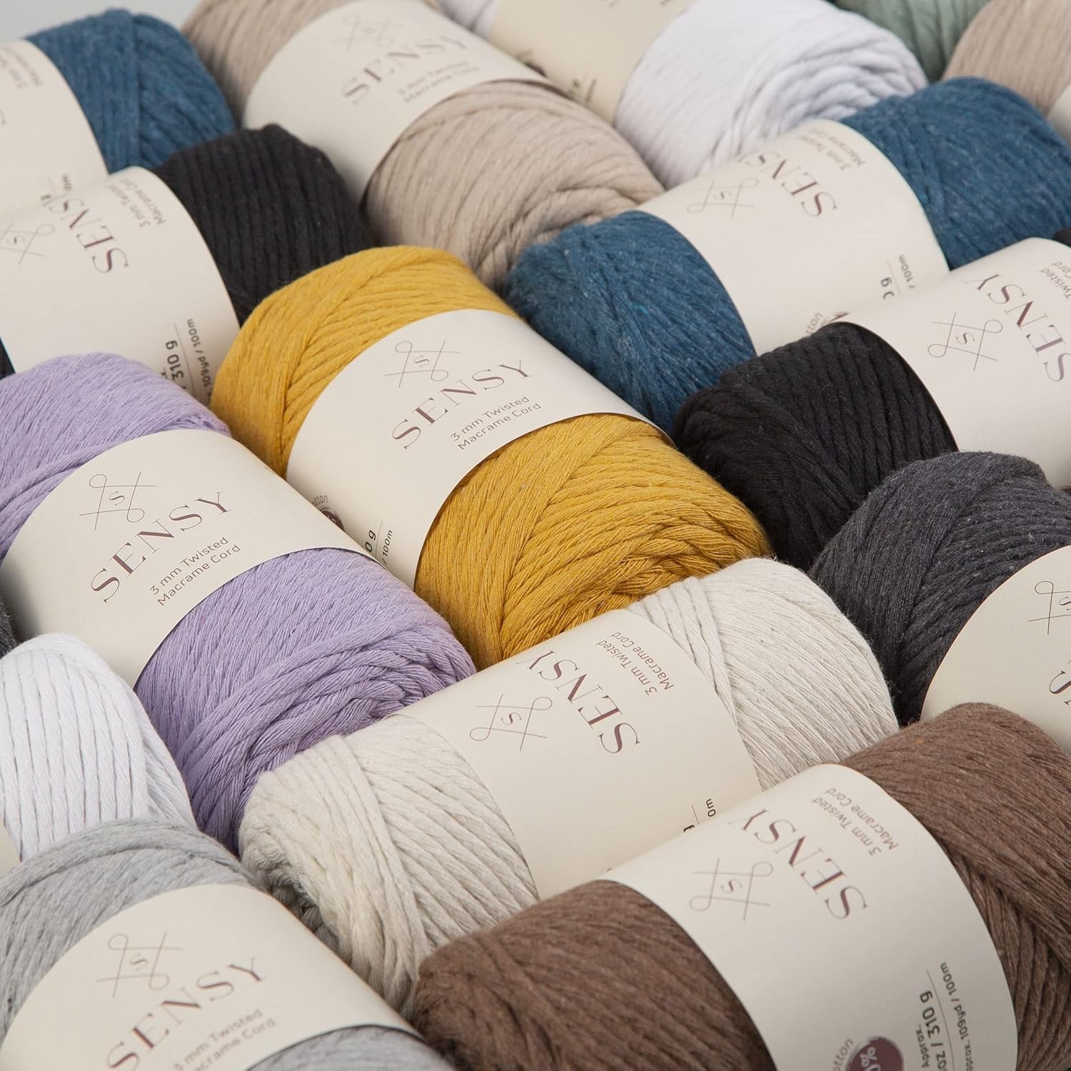 Sensy Premium Macrame Cord - 8 Skeins, 3mm, 109 Yards Each, 100% Cotton, Single Strand Twisted, Baby Blue