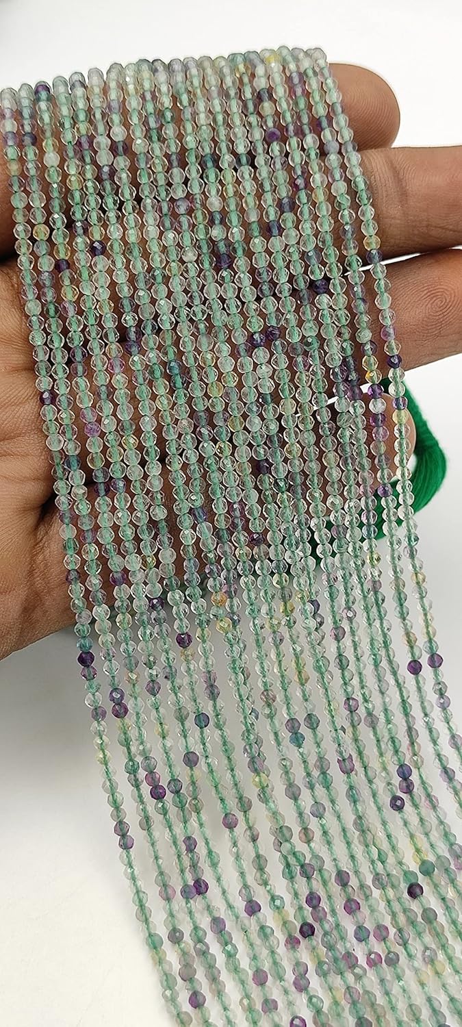 Hanumat Gems Lot of 10 Strands Natural Multi Fluorite Micro Cut Faceted Rondelle Beads,Fluorite Faceted Beads,Fluorite Rondelle Bead,Fluorite Micro Cut Bead,2-2.5MM Beads,13 Inches Strand.