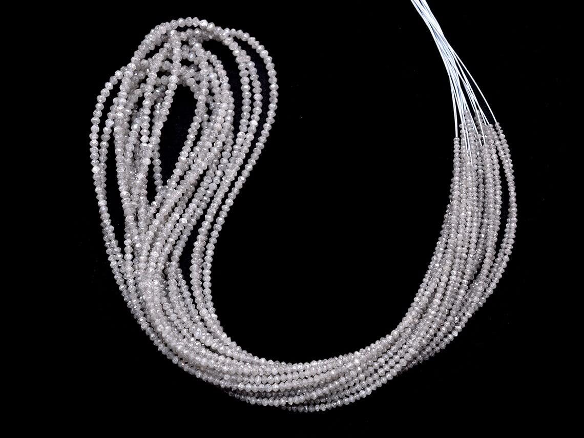 Natural AAA+ Fine Grey Diamond Micro Faceted Rondelle Beads | 15inch Strand | Rare White Diamond Precious Gemstone Loose Beads for Jewelry