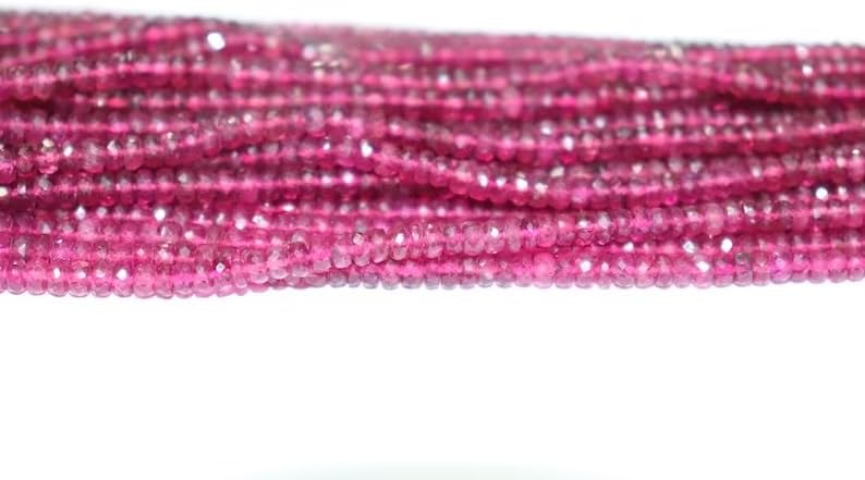 AAA+ Quality Rubelliet Faceted Rondelle 3.5-4mm Beads Natural Pink Tourmaline Rubellite Deep Color Wholesale Beads Strand for Jewelry Making