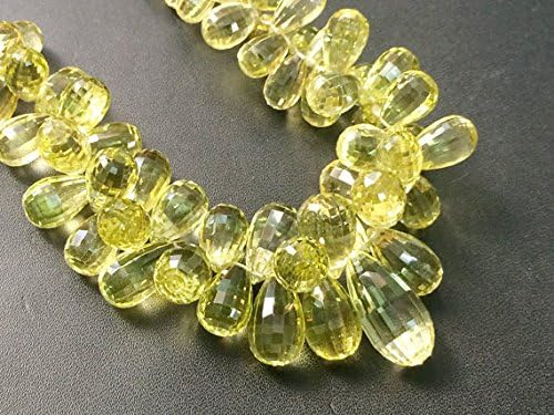 13 inch natural beads strand of 6x10-12x26mm faceted teardrop Lemon Quartz gemstone briolletes beads for DIY jewelry - necklace, bracelet, earring, ring.
