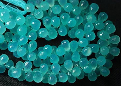90 Beads,Super Finest Best Color Aqua Chalcedony Faceted Drops Briolettes 10-12 mm Large Size