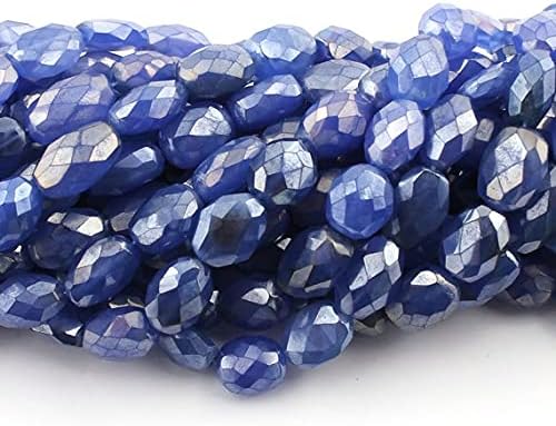 BEADS GEMSTONE 17 Strand Natural Blue Chalceny Silver Coated Faceted Oval Briolettes 9x8mm-13x8mm 18 Beads 8 Inch Code-HIGH-13864