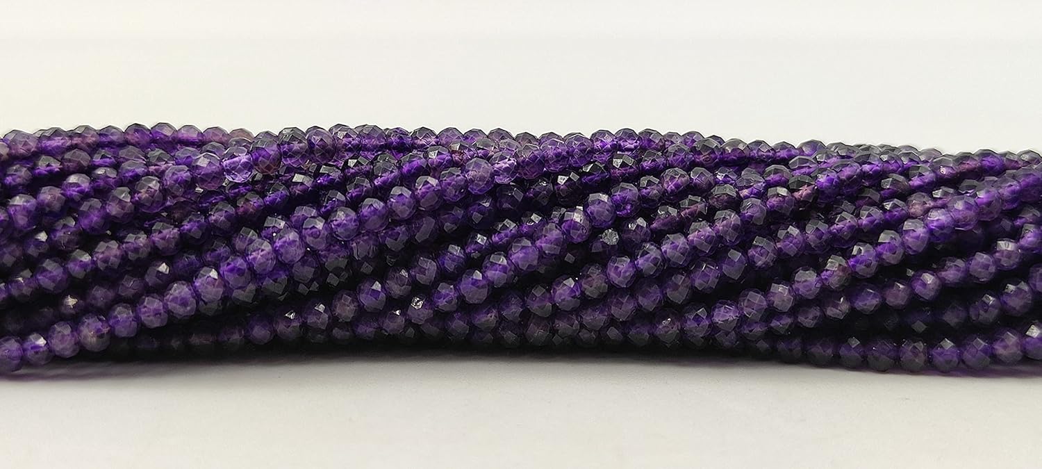 Hanumat Gems Lot of 10 Strands Natural Purple Amethyst Micro Cut Faceted Rondelle Beads,Amethyst Faceted Beads,Amethyst Rondelle Bead,Amethyst Micro Cut Bead,2-2.5MM Beads,13 Inches Strand.