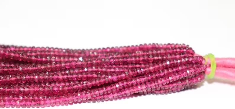 AAA+ Quality Rubelliet Faceted Rondelle 3.5-4mm Beads Natural Pink Tourmaline Rubellite Deep Color Wholesale Beads Strand for Jewelry Making
