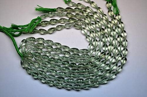 Green Amethyst Faceted Tear Drops Tap Drill Briolette Beads 13-14mm 10 Inch Strand Code-HIGH-60028