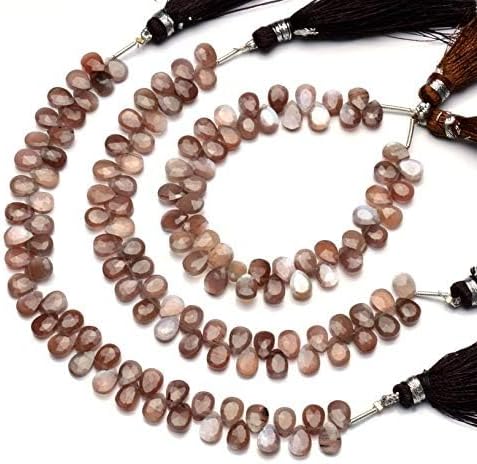 GEMZ 6 inch Strand of Natural African Brown Moonstone pear Shape Faceted Cut Multi Brown Color briollete Beads for DIY Jewelry Making- Earring Necklace Bracelet.