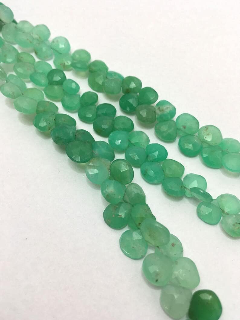 8 inch Strand of Natural Chrysoprase 6-7 mm Heart Faceted briolette Beads for DIY Jewelry Making. |BRIO_02334