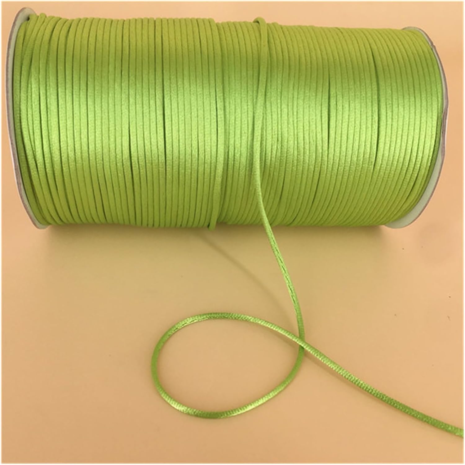 2MM Braided Macrame Silk Macrame Cord Rope Thread Wire DIY Knot Satin Bracelets Making Findings Beading 10-225Meters(Color:Apple Green 228,Size:225meters)