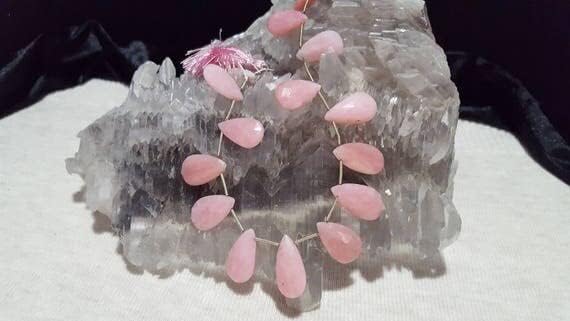 Pink Peruvian Opal Graduating Faceted Flat Drop Beads 10 in. Strand, Peruvian Pink Opal Bead, Genuine Opal, Natural Pale Pink Gemstone, 17mm x 10.5mm to 22.5mm x 11.7mm