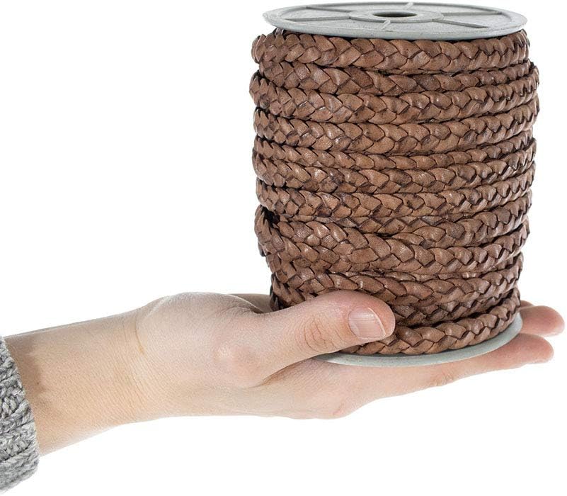 Craft County Flat Braided Leather Jewelry Craft Cord – Necklaces, Belts, Bracelets, Crafts and Jewelry Making (Red Brown, 10mm X 25 Yards)