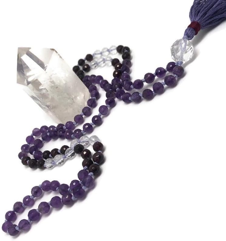 Natural quartz and amethyst, garnet 6mm-10mm 108 Mala Beads, Spiritual, Meditation Beads, Reiki, Japa Mala, Buddhist Prayer Beads, Yoga Bracelet, healing beads LKMALA-RRGU-420