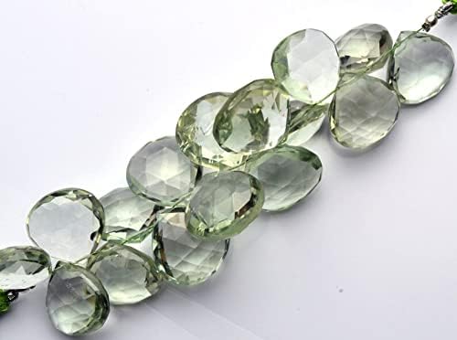 8 inch Strand of Natural Brazilian Prasiolite 17-18 mm Heart Faceted briolette Beads for DIY Jewelry Making. |BRIO_01288