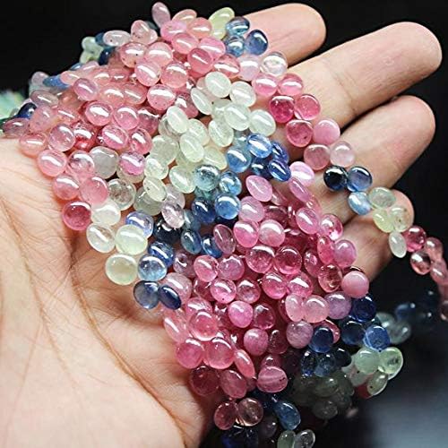 Multi Pink Blue Sapphire Smooth Heart Drop Briolette Gemstone Loose Craft Beads Strand 8 Inch Long 7mm 6mm Code-HIGH-296