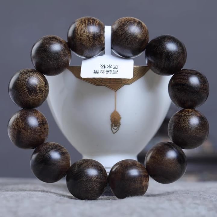 Brunei Agarwood Old Wood Sinking Beads 20mm Black Oil Coarse Snake Skin Pattern Full Condition Rich