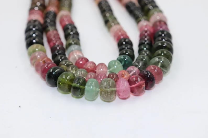 Tourmaline Gemstone Beads 8-10mm Multi Tourmaline Rondelle Beads AAA+ Quality Multi Tourmaline Smooth Rondelle Beads for Making Jwelery
