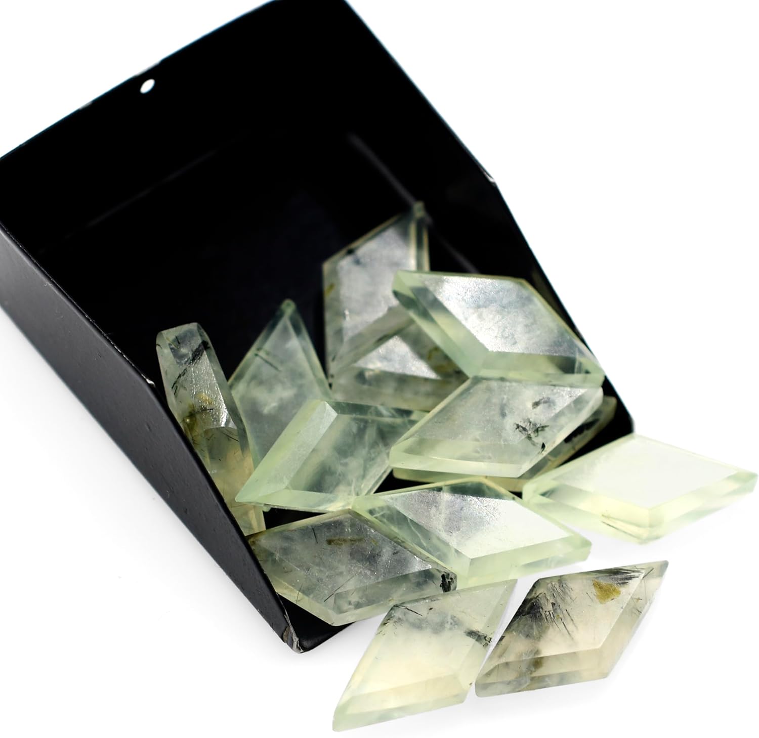 Natural Prehnite Stone Beads for Jewelry Making Diamond Shape Gemstone 10X20 mm Faceted Cut Slice Loose Stone Crystal Birthstone DIY Bead