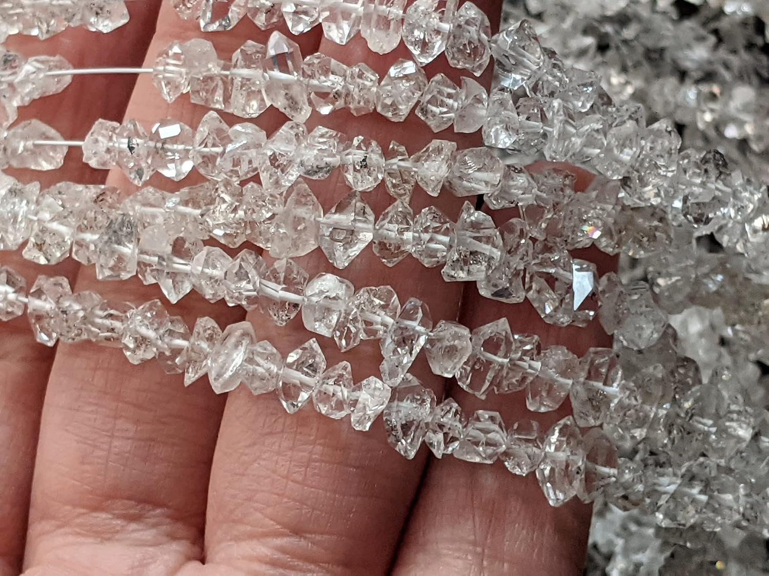 Clear Herkimer Diamond Beads, 5-6 mm Natural Center Drilled Clear Raw Herkimer Diamond Quartz Nuggets For Jewelry (4 IN To 16 IN) - Asg56