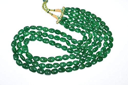 3 Lines Dyed Emerald Smooth Oval Shape Necklace, Dyed Emerald Smooth Oval Beads, Emerald Necklace, 9x11-13x16.5 mm