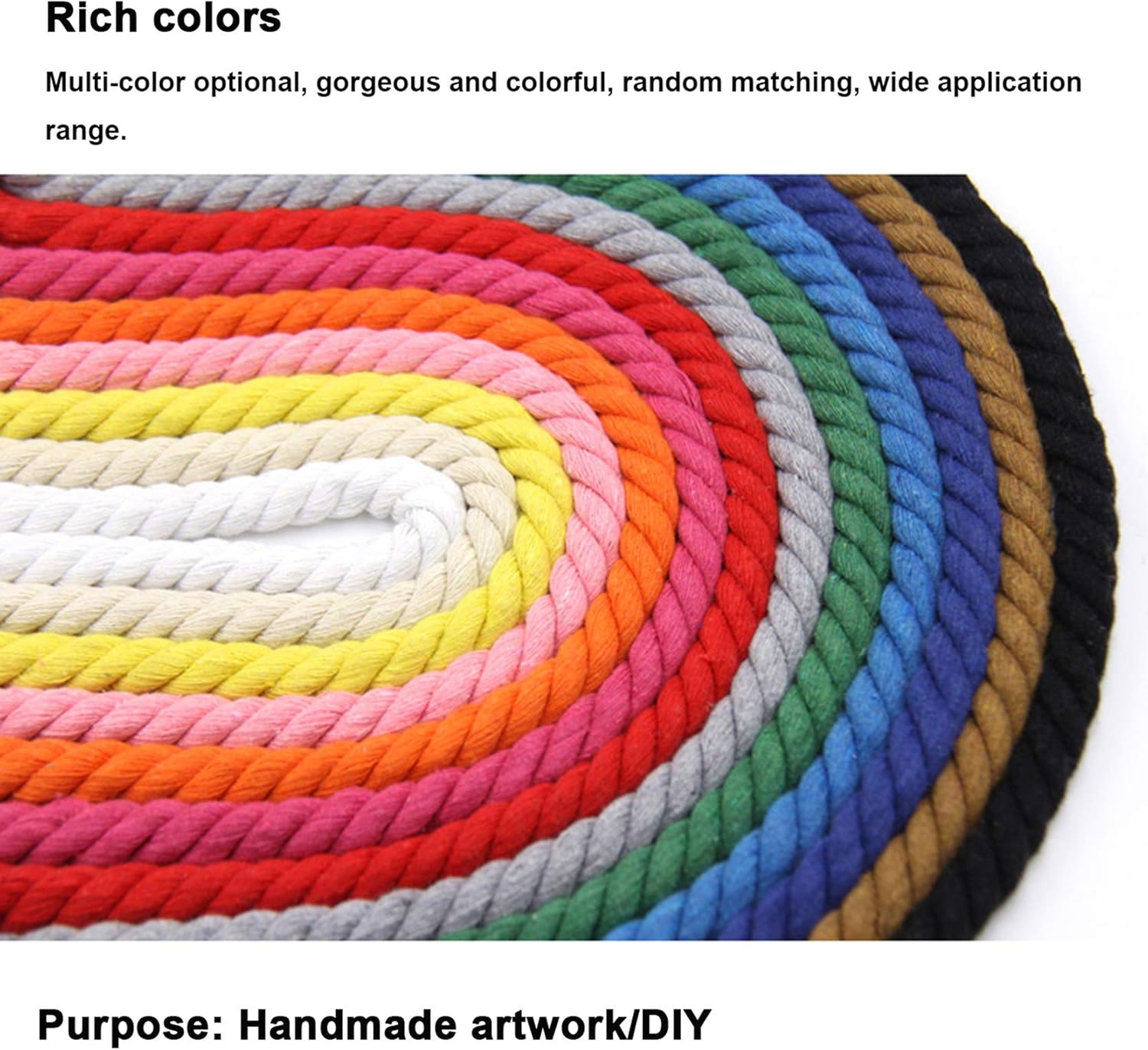 Cotton String Ball, Elastic Cord, Thread Beading String,Macrame Cord 20mm x 10m/20m/30m,3-Strand Twisted Soft Colored Macrame Cotton Rope,Basket Rope Thick String Cord for Wall Hanging, Knotting, DIY