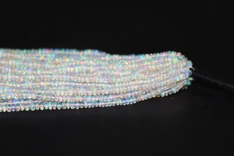 Ethiopian Opal Smooth Rondelle Beads Welo Opal Bead 5 Strands Opal Rondelle Beads Opal Plain Beads Flashy Opal Beads for Making Jwelery