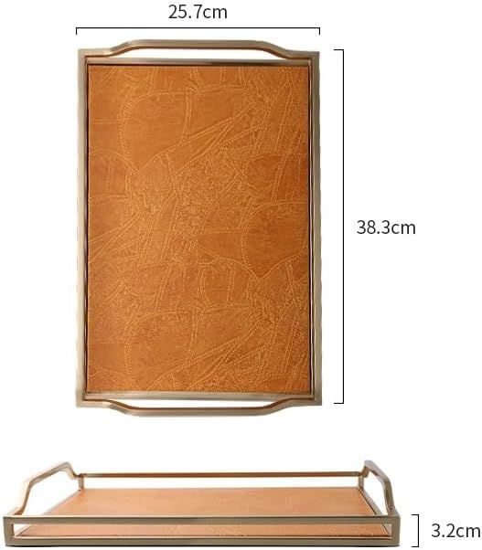 Tray Light Luxury Gold Handle Tray Household Leather Metal Tea Tray Creative Tea Set Storage Tray Dining Tray Serving Trays(A)