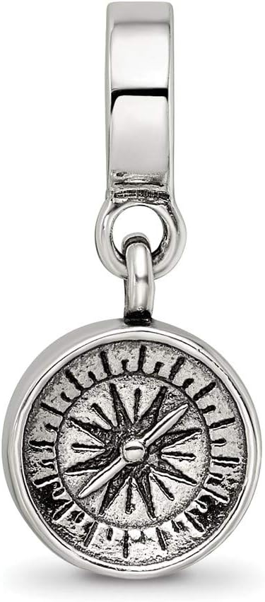 Solid 925 Sterling Silver Reflections Compass Dangle Bead (10mm x 22.7mm)
