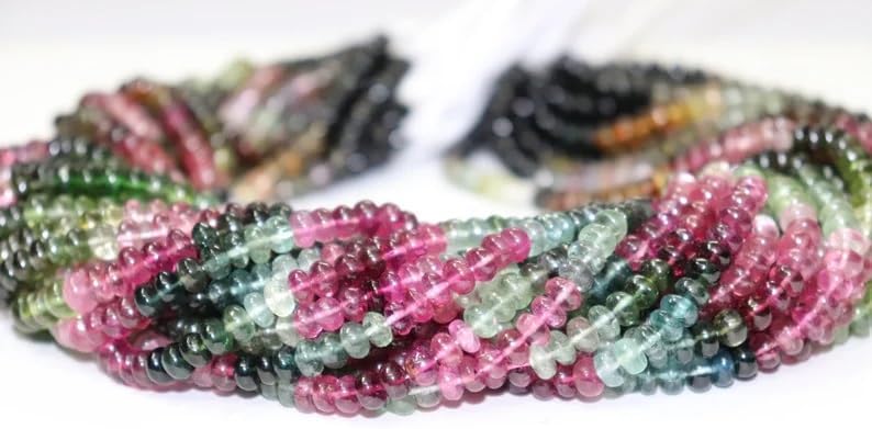 AAA+ Quality Multi Tourmaline Smooth Rondelle Beads 6mm Multi Tourmaline Smooth Rondelle Beads Plain Tourmaline Beads for Making Jwelery