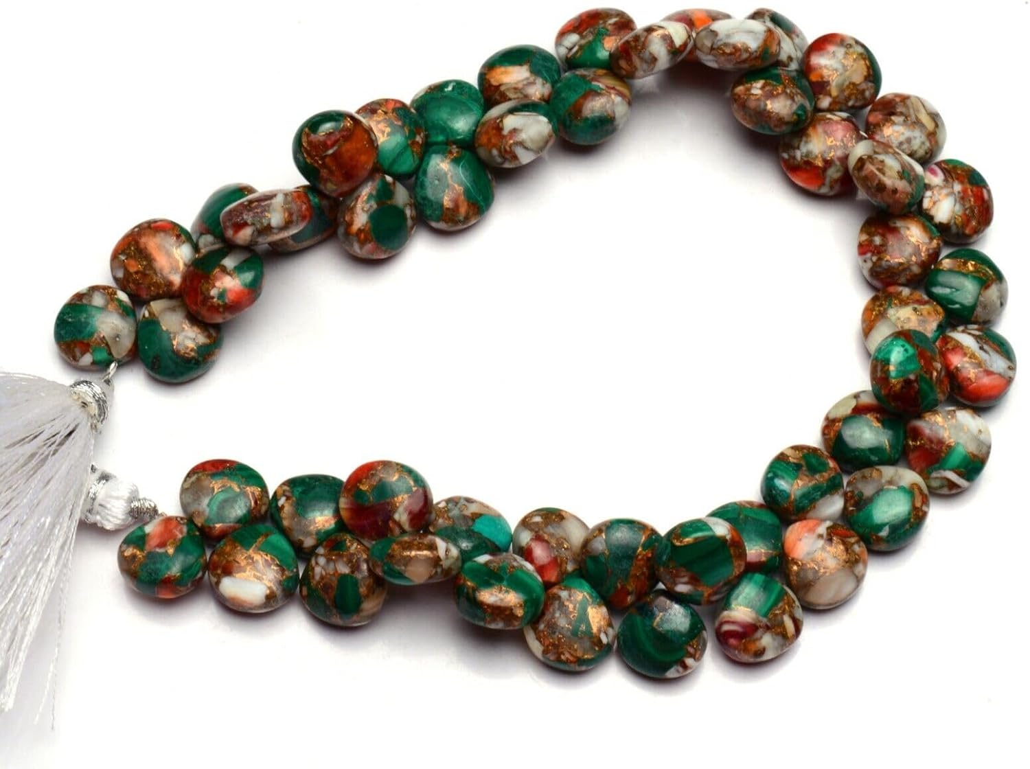 8 inch Strand of Natural Copper Malachite 10mm Heart Smooth briolette Beads for DIY Jewelry Making. |BRIO_02701