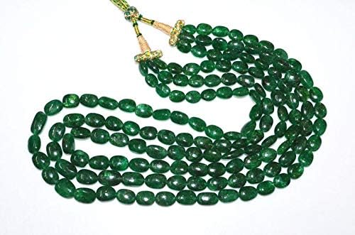 3 Lines Dyed Emerald Smooth Oval Shape Necklace, Dyed Emerald Smooth Oval Beads, Emerald Necklace, 8x10.5-11.5x15 mm