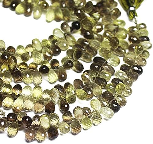 Natural Lemon Quartz Faceted Tear Drop Briolette Gemstone Loose Beads Strand 12