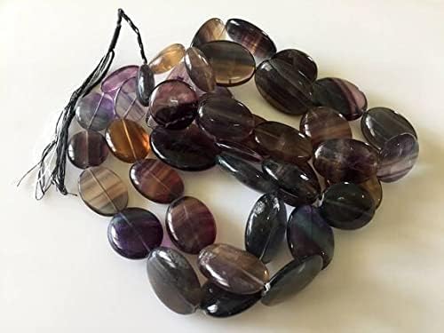 24mm to 36mm Purple Fluorite Oval Tumble Beads, Natural Smooth Purple Fluorite Beads, 23 Inch Strand