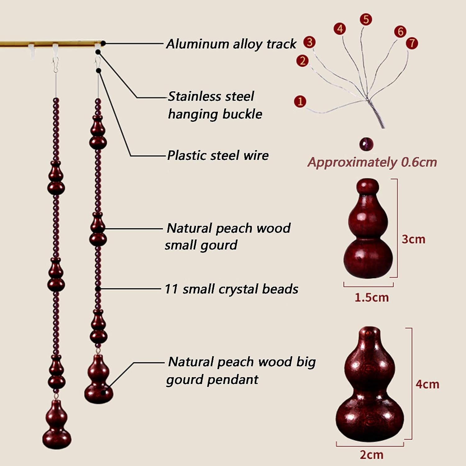 Natural Wooden Beads Door String, Natural Peach Wood Handmade, Indoor and Outdoor Partition Punch-Free Design, Customizable Beaded Curtain (Color : A, Size : 29 strands-115x212cm)