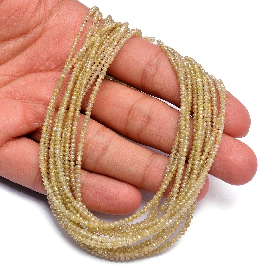 Natural AAA+ Fine Yellow Diamond Micro Faceted Rondelle Beads | 15inch Strand | Rare Yellow Diamond Precious Gemstone Loose Beads