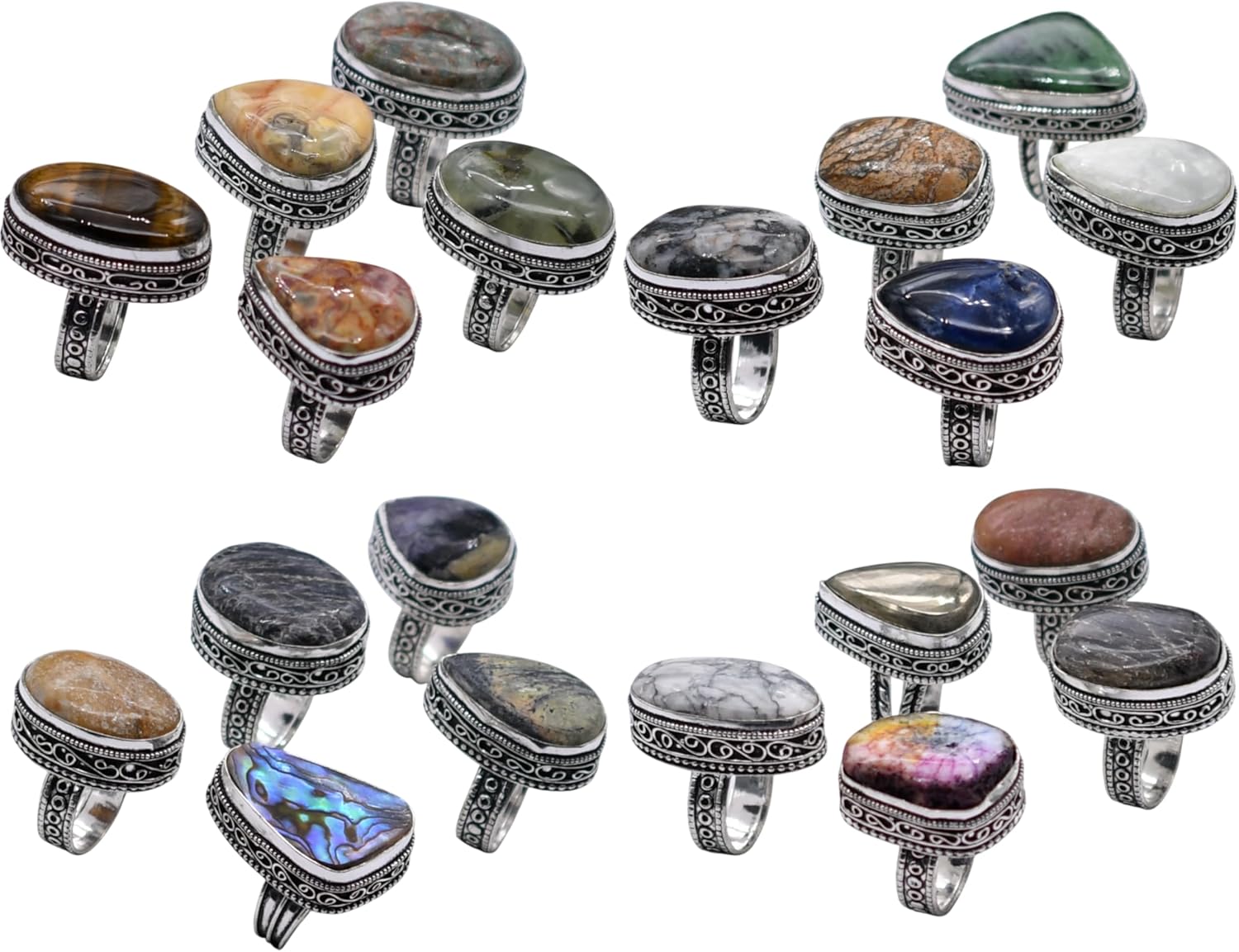 100 PCS Mix Gemstone Ethnic Handmade Ring Mix Lot US Size-5-9 R 9142 R 9142