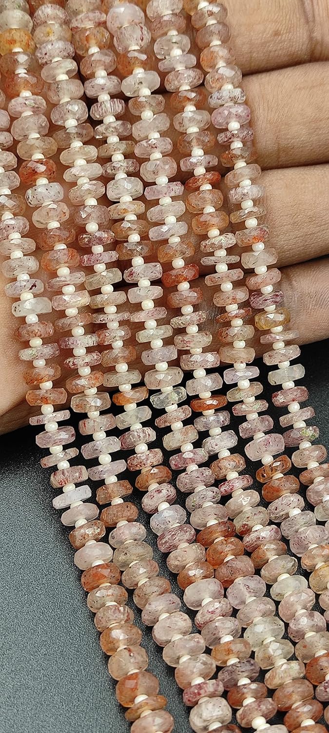 Hanumat Gems Lot of 10 Strands Natural Strawberry Quartz Faceted Heishi Gemstone Beads Strand,Quartz Faceted Beads,Quartz Tyre Beads,Quartz Heishi Tyre Beads,7.00-8.00 MM Beads,8 Inches Strand.