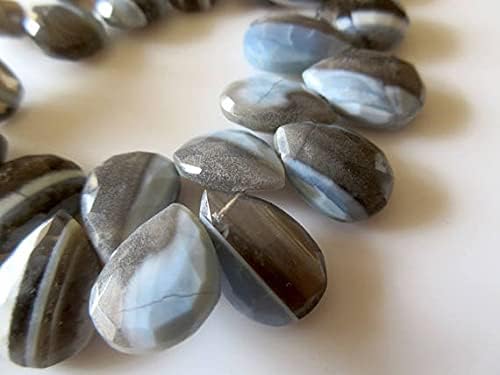 Natural Blue Grey Bicolor Opal Faceted Pear Shaped Briolette Beads, 18mm Approx, 8 Inch Strand