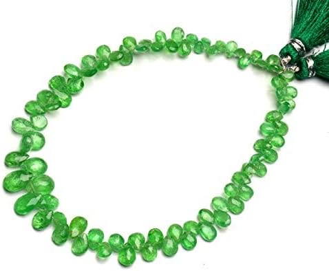 GEMZ 4 inch Strand of Natural tsavorite Green Garnet pear Shape Faceted Cut Green Color briollete Beads for DIY Jewelry Making- Earring Necklace Bracelet.