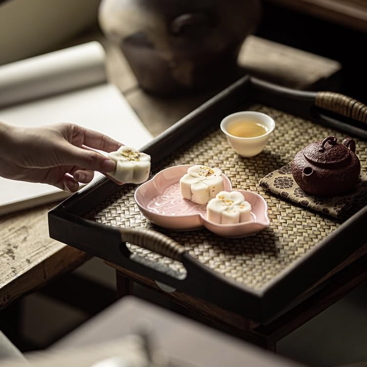 Foodtray Ceramic Tea Tray Red Cake Light Luxury Home Fruit Chinese Style Pot Holder Dry Brewing Table Dining Serving(D)