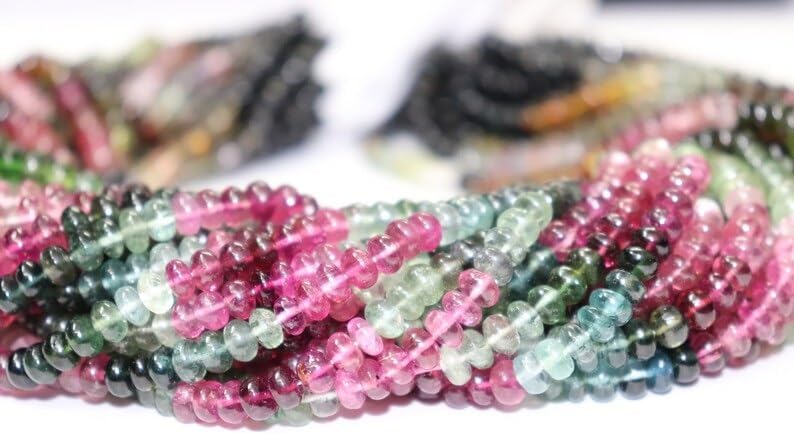 AAA+ Quality Multi Tourmaline Smooth Rondelle Beads 6mm Multi Tourmaline Smooth Rondelle Beads Plain Tourmaline Beads for Making Jwelery
