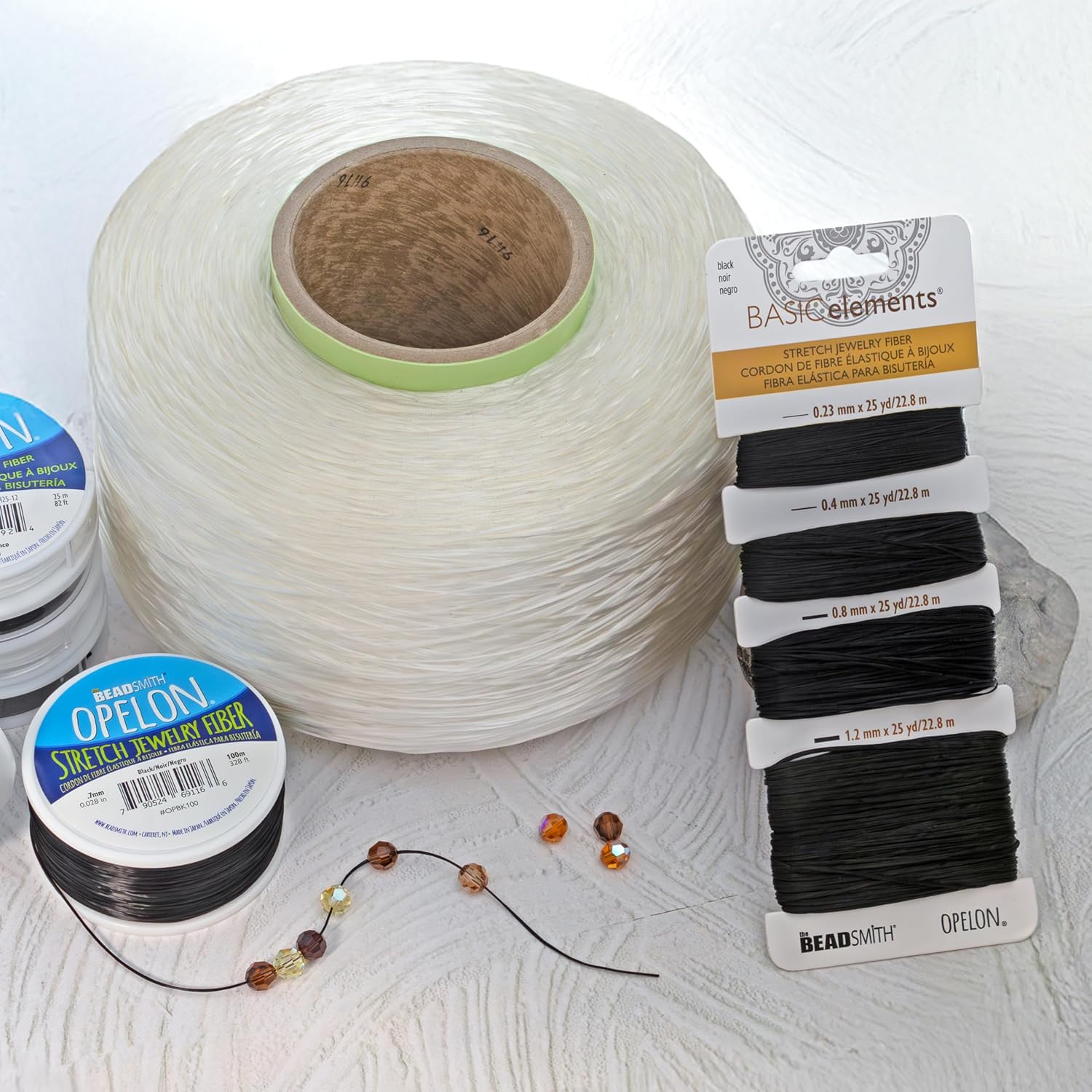 The Beadsmith Opelon Stretch Cord – Elastic Beading Fiber, White, 0.7 mm Diameter, 4400 Meters (14436 ft) Spool