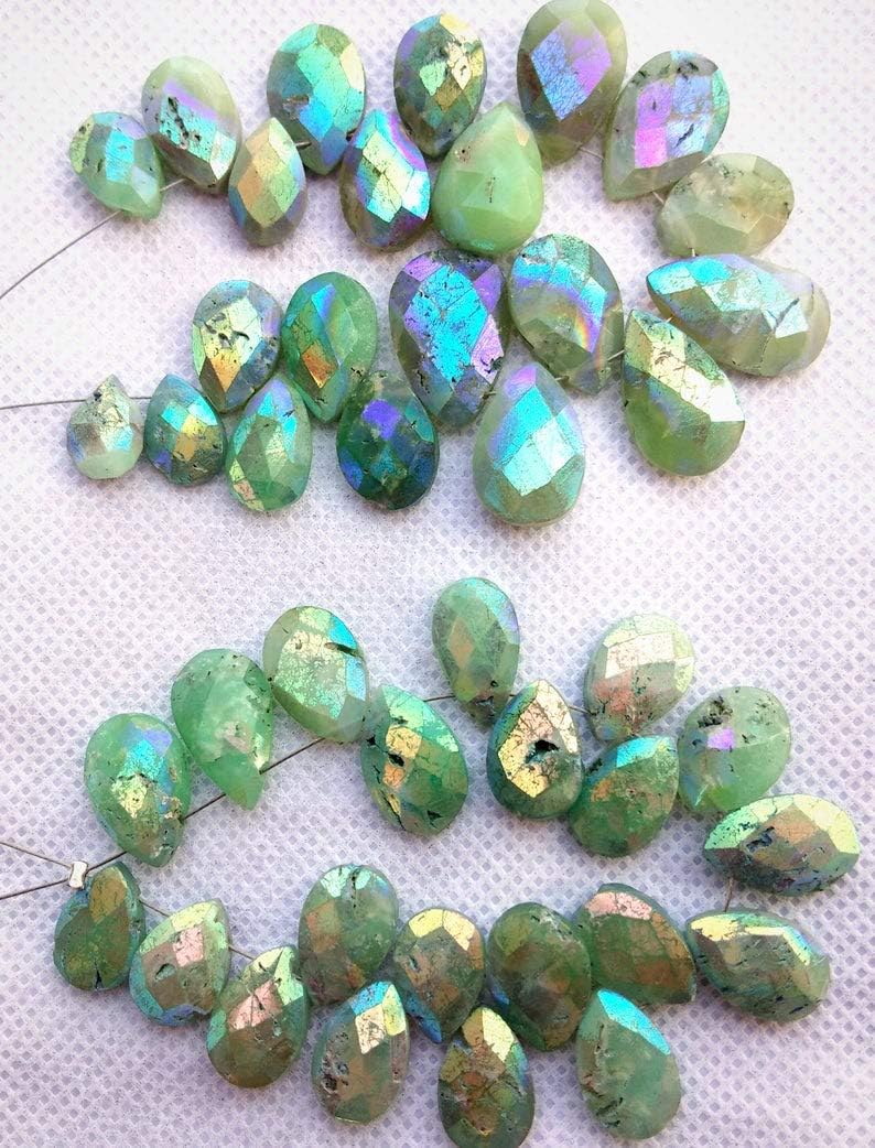 GEMZ 10 inch Strand of Natural Chrysoprase pear Shape Faceted Cut Green Color briollete Beads for DIY Jewelry Making- Earring Necklace Bracelet.