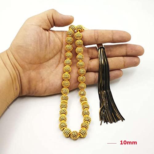 Golden Tasbih 33 Copper Beads Inlaid with Zircon Eid al-Adha Gift Bracelet Misbaha, Muslim Rosary, Islamic Fashion Rosary (Length : 10mm, Metal Color : 33 Beads)